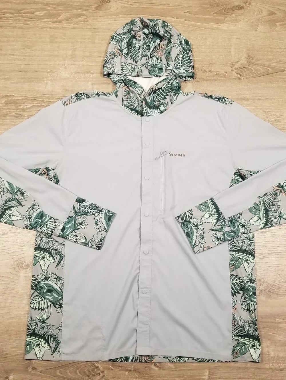 Simms Intruder Hoody Performance Fishing Mens Large Tropical Floral Fish Print
